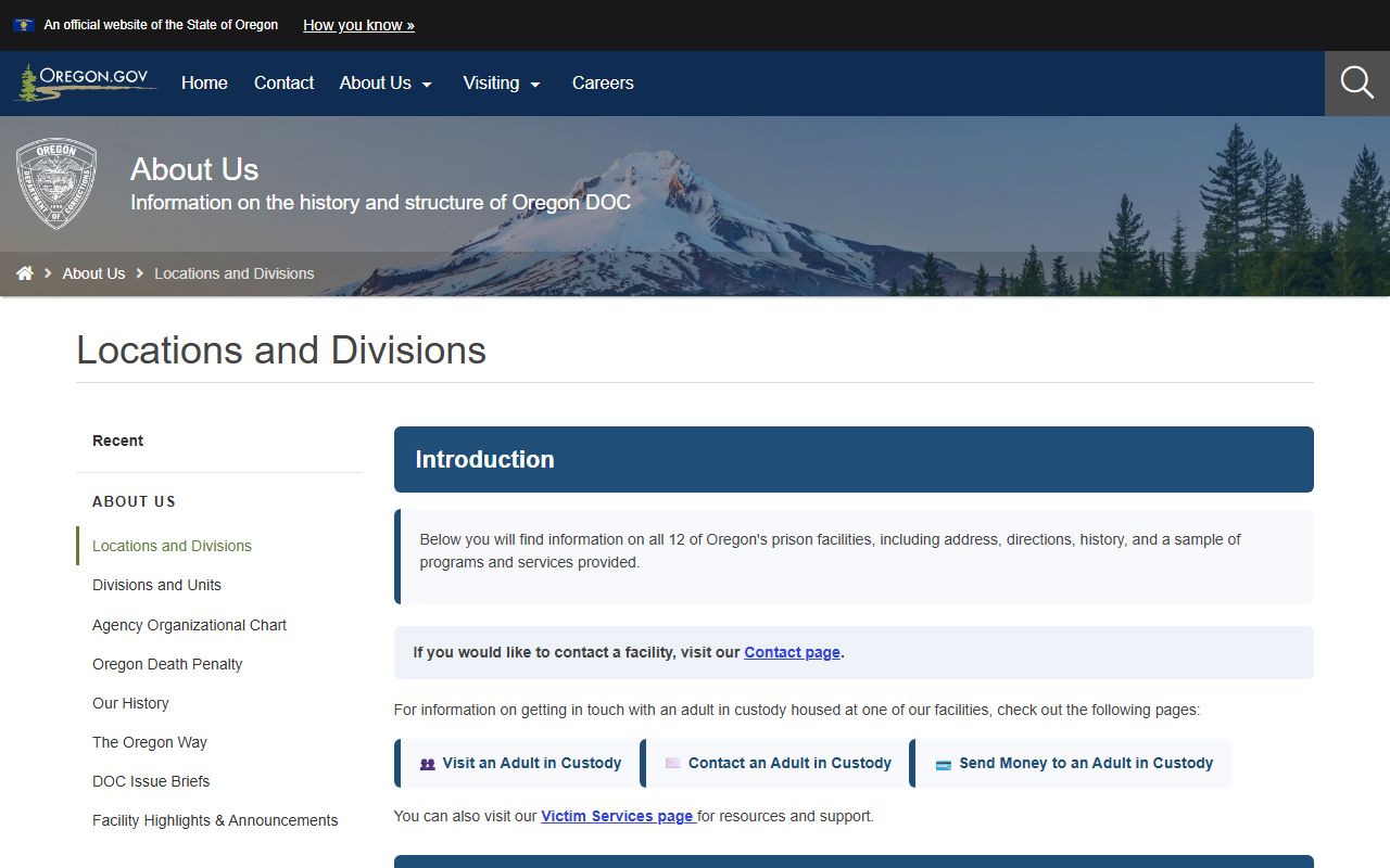 Oregon DOC prison locations list for the statewide inmate population
